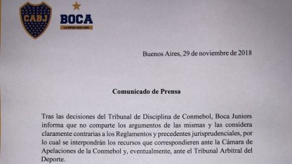 Boca apelará ante la Conmebol