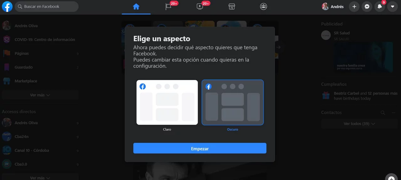 Paso a paso, cómo activar la nueva versión web y el modo oscuro de Facebook