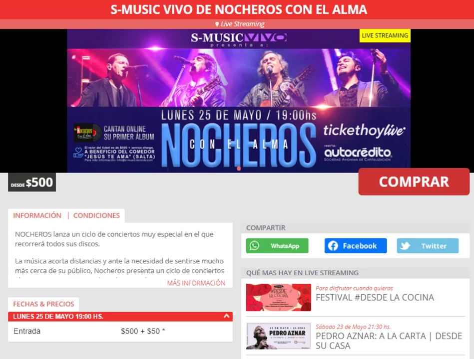 Críticas a Los Nocheros por cobrar "service charge" en show por streaming