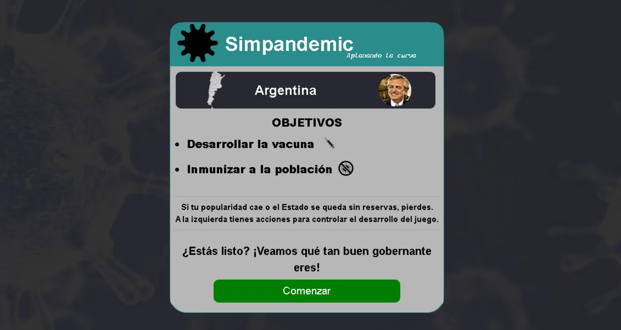 Un juego propone convertirte en Alberto Fernández para controlar al coronavirus