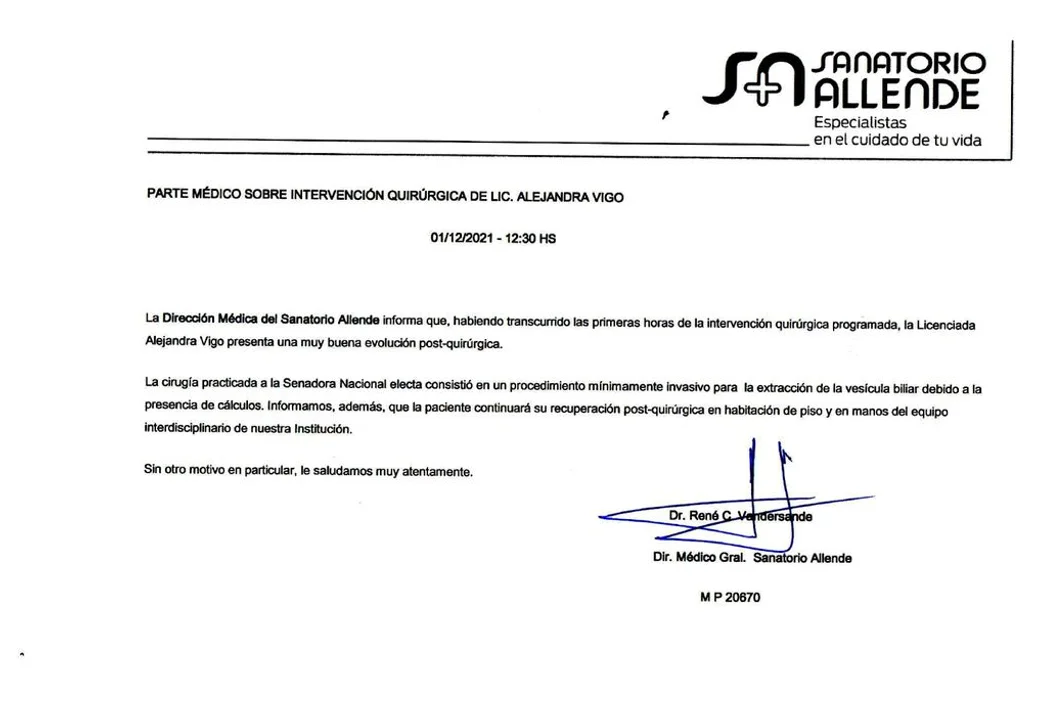 Alejandra Vigo se recupera de una operación de vesícula