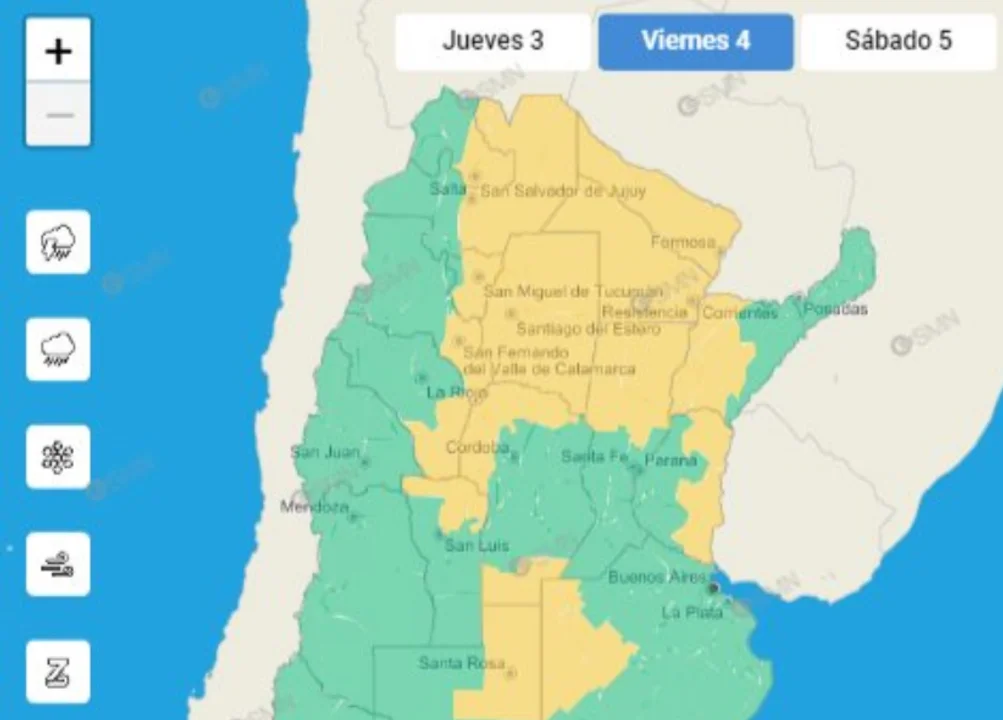 Persiste un "alerta amarillo" en Córdoba, con tormentas y posible granizo