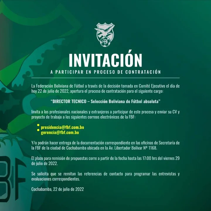 Bolivia elegirá al próximo DT de su selección de una forma poco convencional