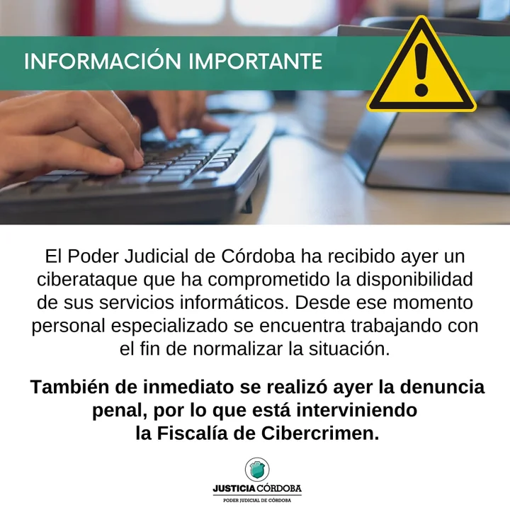 El Poder Judicial de Córdoba sufrió un ataque informático grave