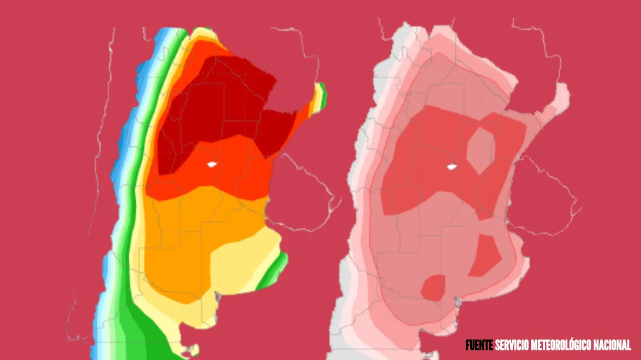 Se espera una masa de aire caliente desde el próximo lunes. Fuente Servicio Meteorológico Nacional.
