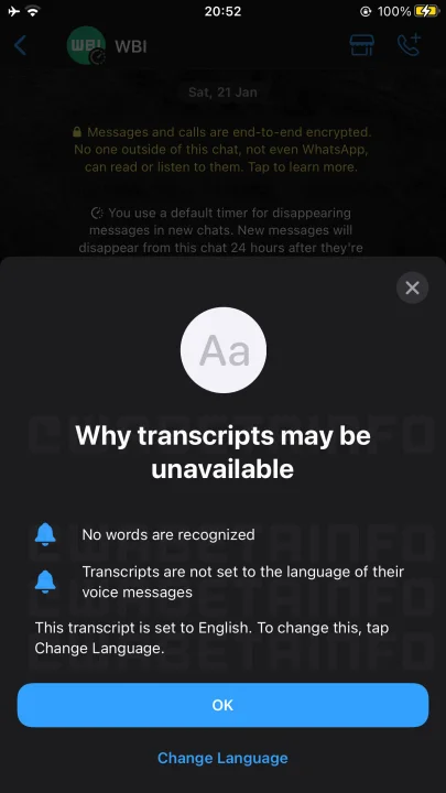 Captura de pantalla de WABetaInfo