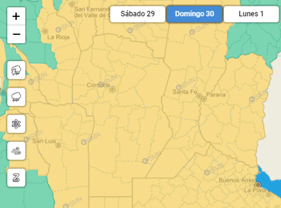 Rige "alerta amarillo" por ráfagas de viento sur en Córdoba