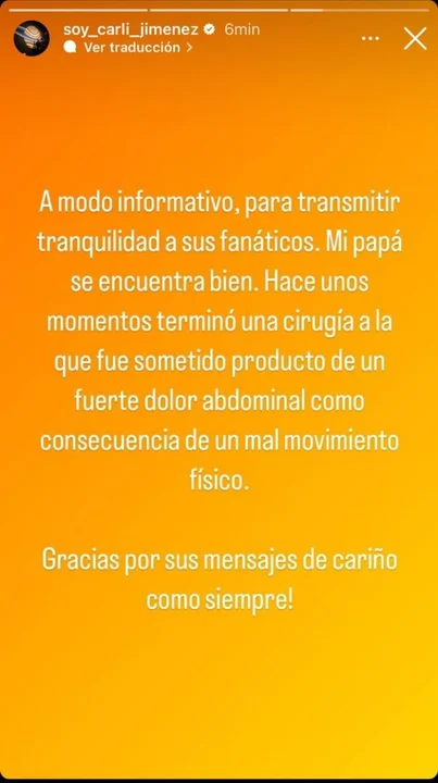 La Mona Jiménez fue operado con éxito tras un fuerte dolor abdominal. foto. @soy_Carly_Jimenez
