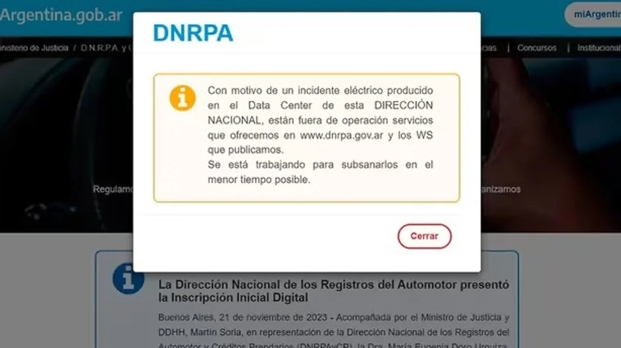 ¿Por qué está caído el sitio web del registro automotor?