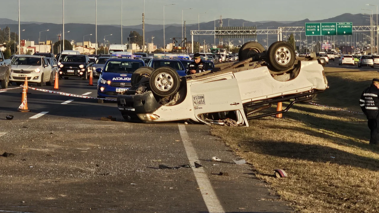 Trágico accidente multiple en la Circunvalación de Córdoba: falleció una mujer. Fotografía: Multimedio SRT / Roberto "Cani" Figueroa.