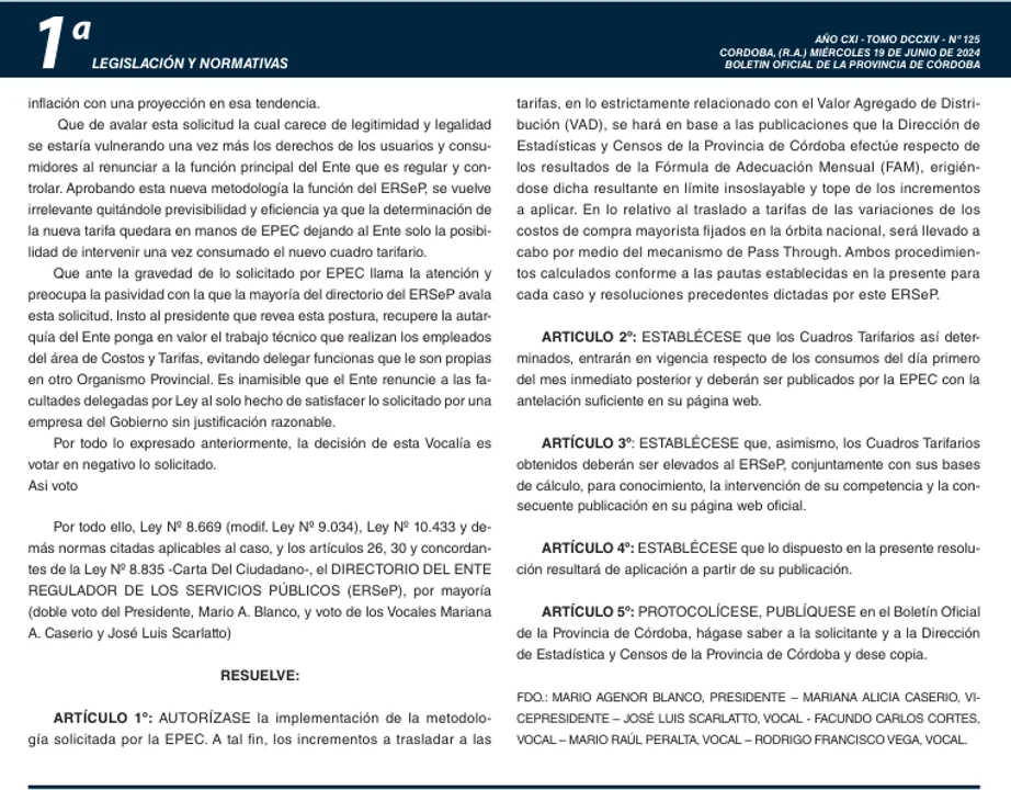 Ersep oficializó nuevo mecanismo en EPEC: aumentos mensuales sin control previo