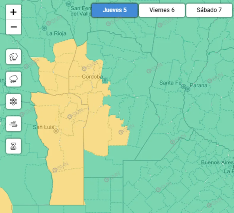 Sube el mercurio este jueves: Córdoba, en alerta por fuertes vientos