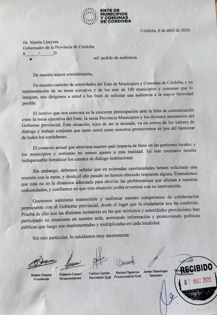 Intendentes de Córdoba advierten caída del 20% en coparticipación y exigen diálogo a Martín Llaryora